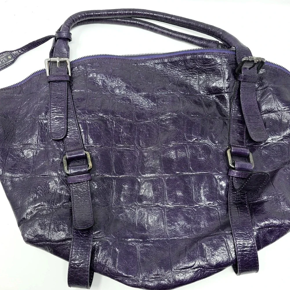 Abro Handbag Women Medium Purple Croc Embossed Leather Satchel Top Handle